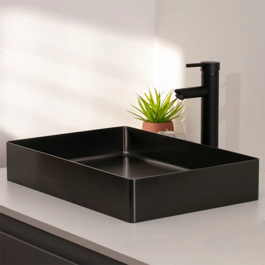 Cuba de Apoio para Banheiro Slim Retangular Aço Inox 304 Makuna 55x38 cm Preto Pingoo.Casa